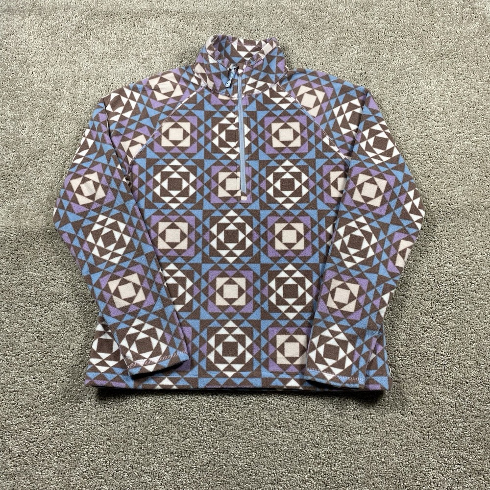 Eddie Bauer Fleece Geometric Aztec Print Half Zip Pullover Women's Medium Blue